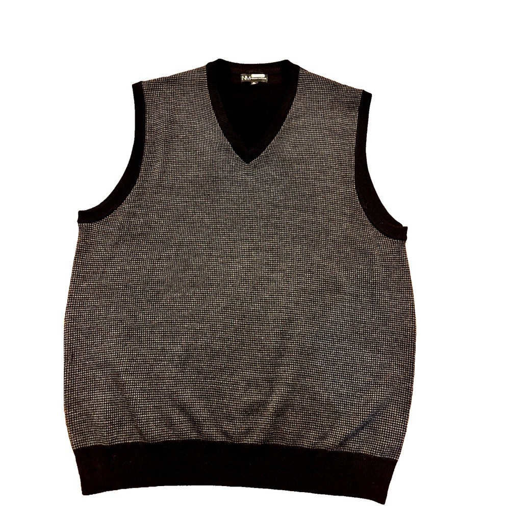 Neiman Marcus Sweater Vest Men XL Black V Neck Merino Wool Blend Preppy Golf